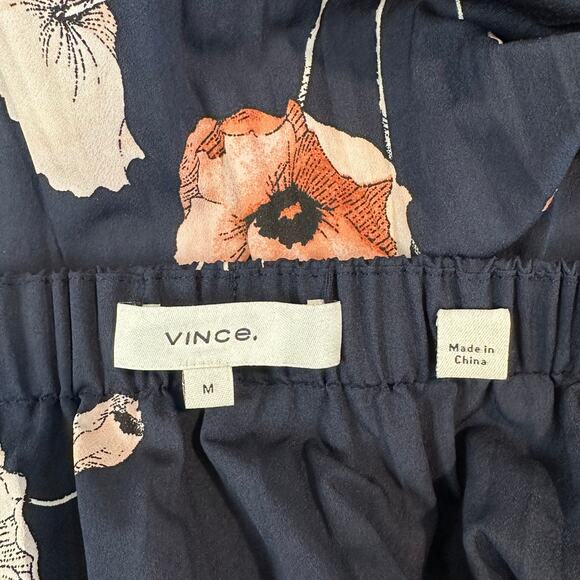 VINCE Tossed Poppy Pleated Floral Midi Knee Length Skirt in Marine - Picture 11 of 15